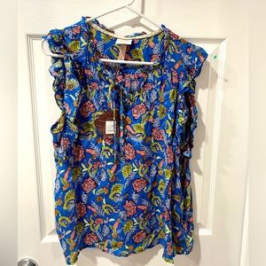 Knox Rose NWT women’s short sleeve blouse, blue floral print, size L